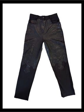 Vintage Caché Black Leather Mixed Media Western Chap Accent Pants Size Small